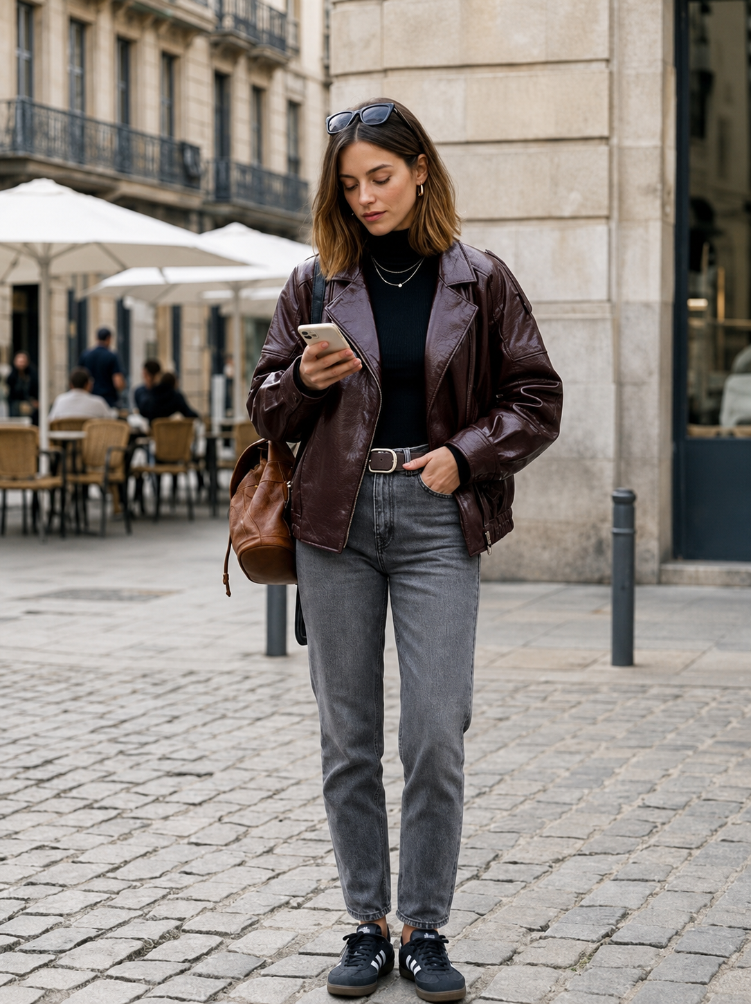 Jaqueta Bomber Oversized Couro PU Texturizado