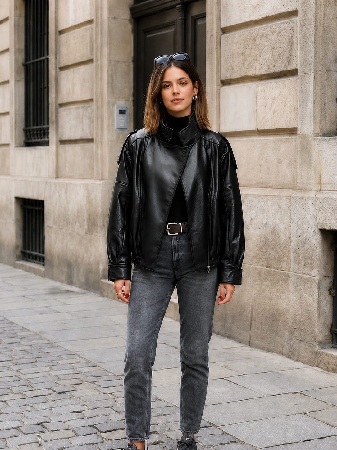 Jaqueta Bomber Oversized Couro PU Texturizado