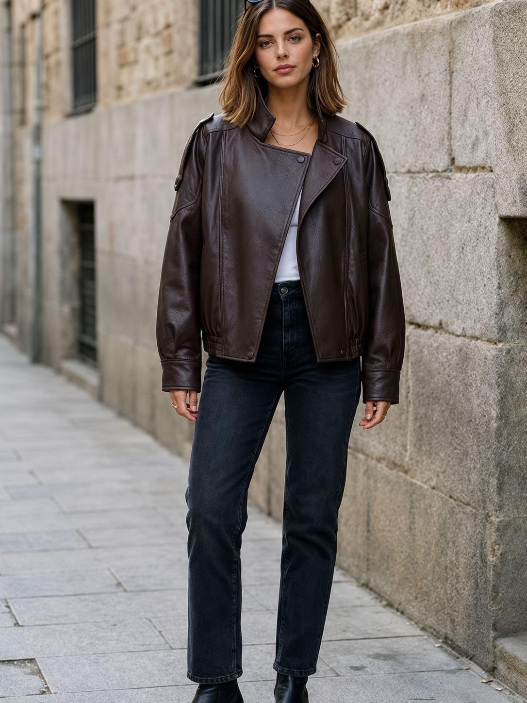 Jaqueta Bomber Oversized Couro PU Texturizado