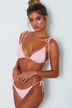 Sexy Textured Tie Shoulder Bikini Set - Push Up Brazilian Cheeky Swimwear