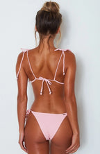 Sexy Textured Tie Shoulder Bikini Set - Push Up Brazilian Cheeky Swimwear