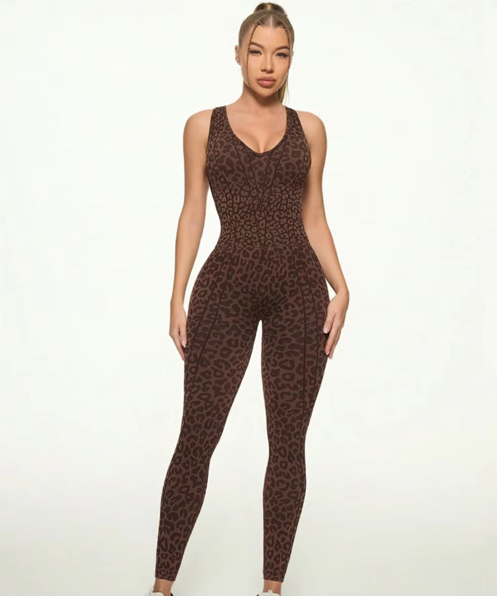Sleeveless Backless Leopard Catsuit Jumpsuit