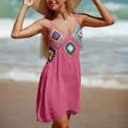 Crochet V Neck Beach Cover Up Dress