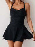 Ruched Skirt One Piece Swimsuit Cross Back Monokini