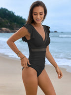 Ruffle One Piece Swimsuit High Cut Monokini
