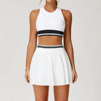 Tennis Skirt Set High Waist Pleated Sports Bra