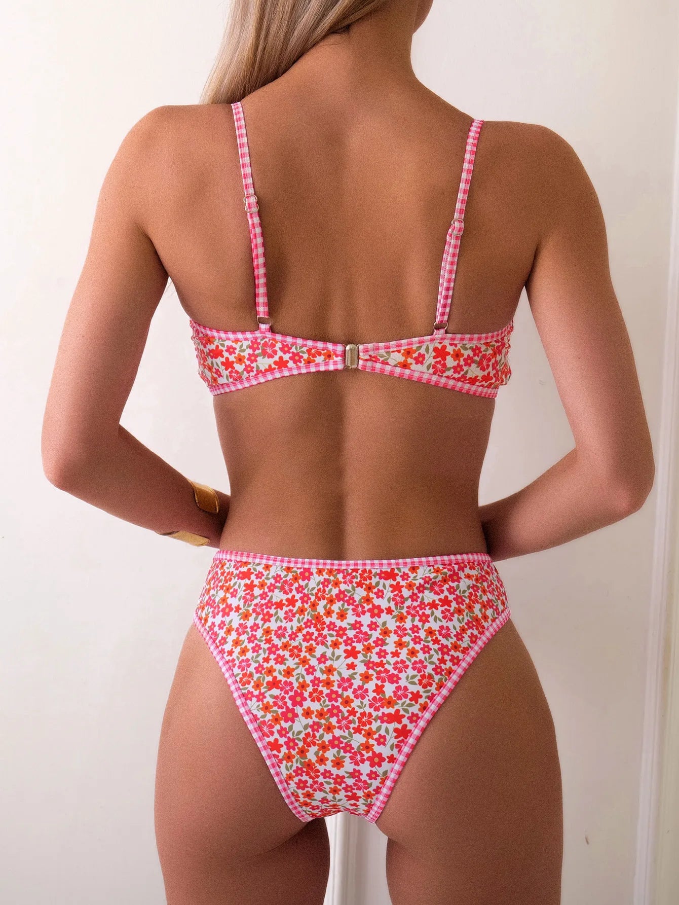 Floral Ring Detail High Waist Bikini Set Swimwear