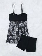 Ruched Bandeau Tankini Set Mesh Skirt Swimwear
