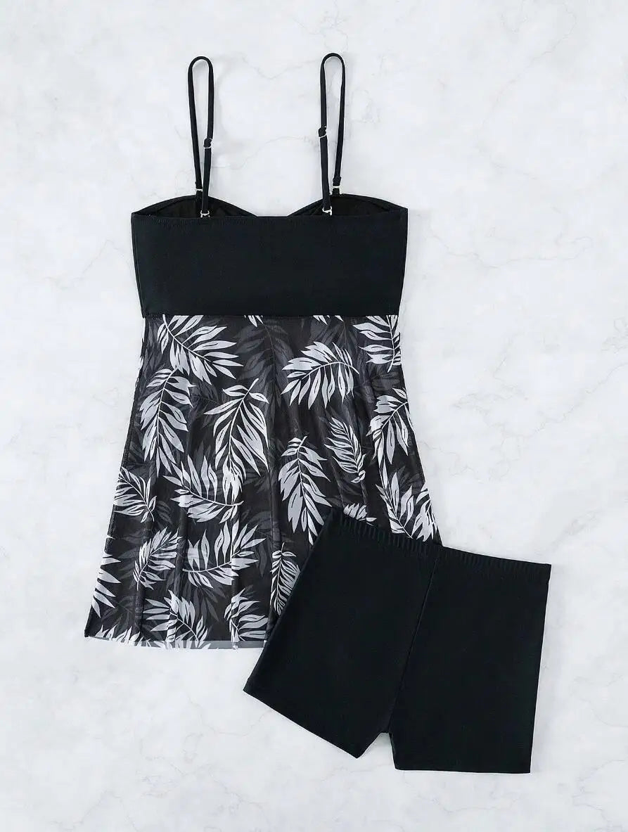 Ruched Bandeau Tankini Set Mesh Skirt Swimwear