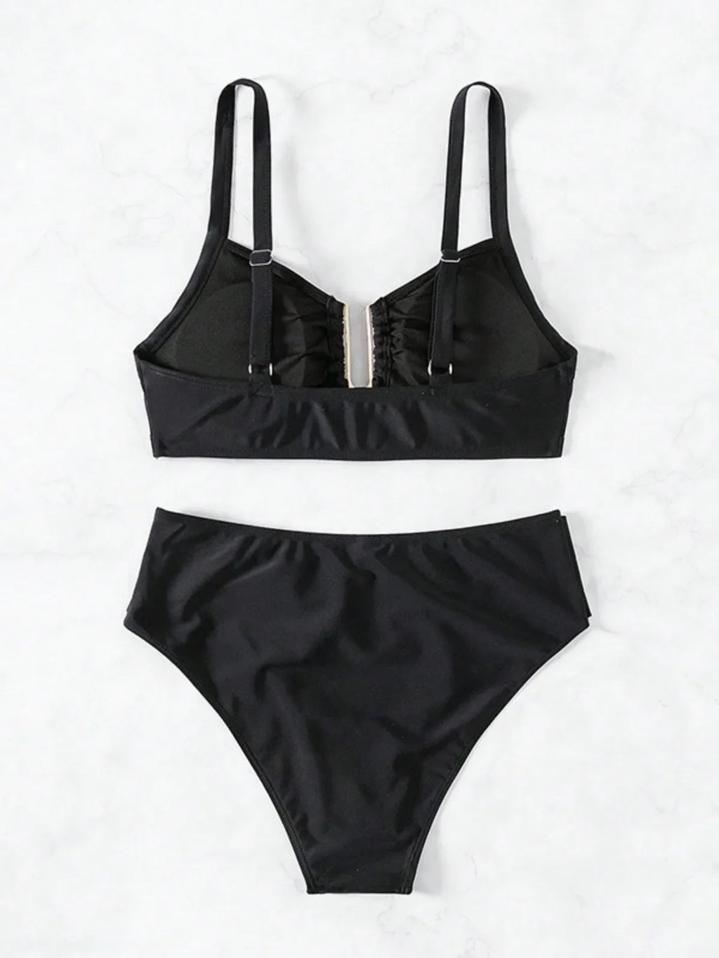 Gold Buckle High Waist U Cut Bikini Set Swimwear