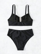 Gold Buckle High Waist U Cut Bikini Set Swimwear