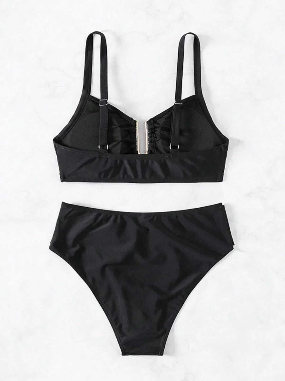 Gold Buckle High Waist U Cut Bikini Set Swimwear