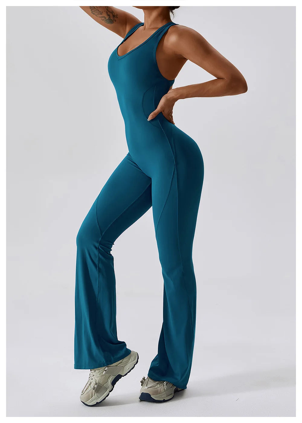 One-Piece Jumpsuit — Seamless Sculpting Fit with Flared Leg