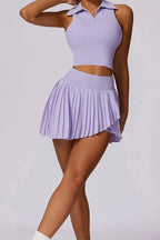 Tennis Skirt Set High Waist Pleated Polo Crop