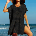 Hollow Out V Neck Knitted Beach Cover Up