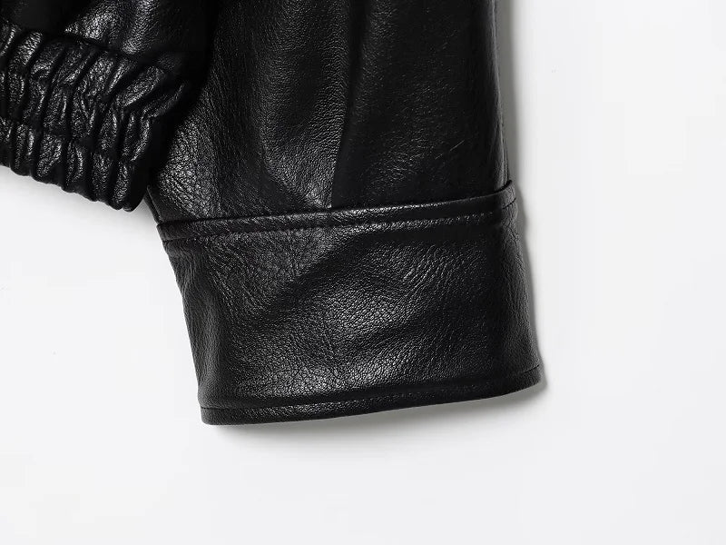 Jaqueta Bomber Oversized Couro PU Texturizado