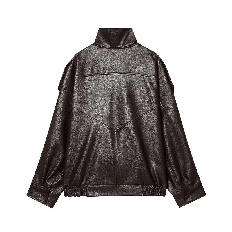Jaqueta Bomber Oversized Couro PU Texturizado