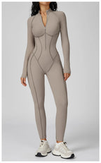Long Sleeve Workout Jumpsuit — Seamless Contour Fit with Sculpting Support