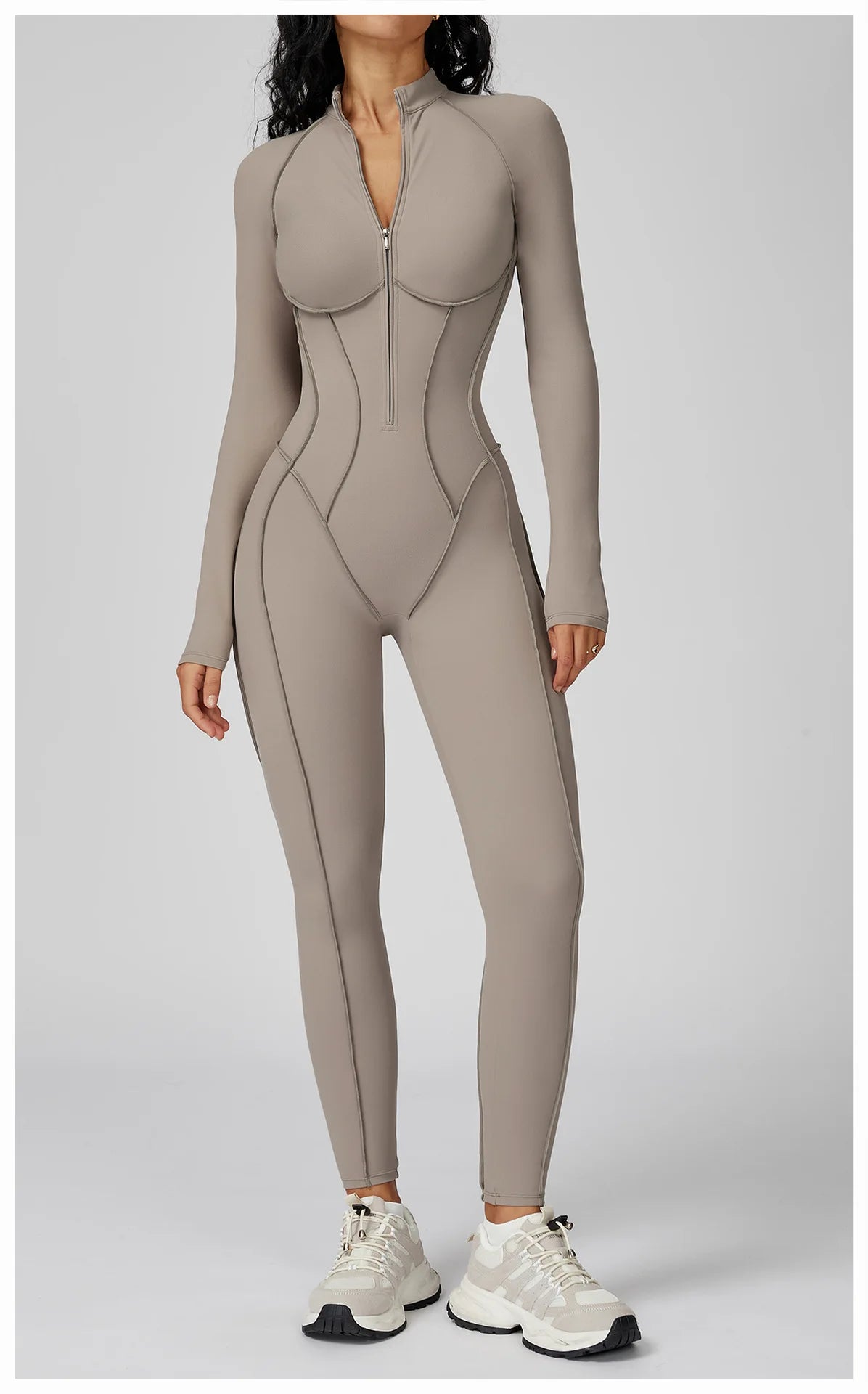 Long Sleeve Workout Jumpsuit — Seamless Contour Fit with Sculpting Support