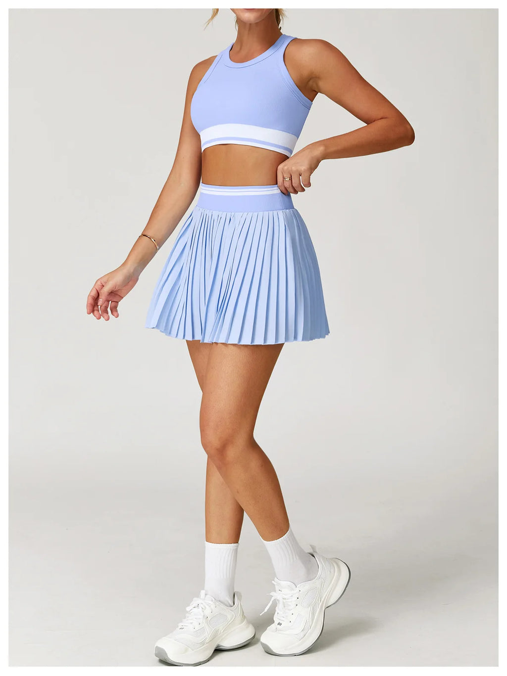 Tennis Skirt Set High Waist Pleated Sports Bra
