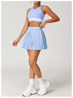 Tennis Skirt Set High Waist Pleated Sports Bra