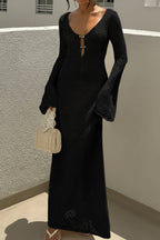 Knitted Hollow Out Long Sleeve Beach Cover Up Dress