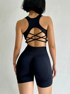 Sports Bra + High-Waist Shorts — Seamless Workout Set with Sculpting Fit