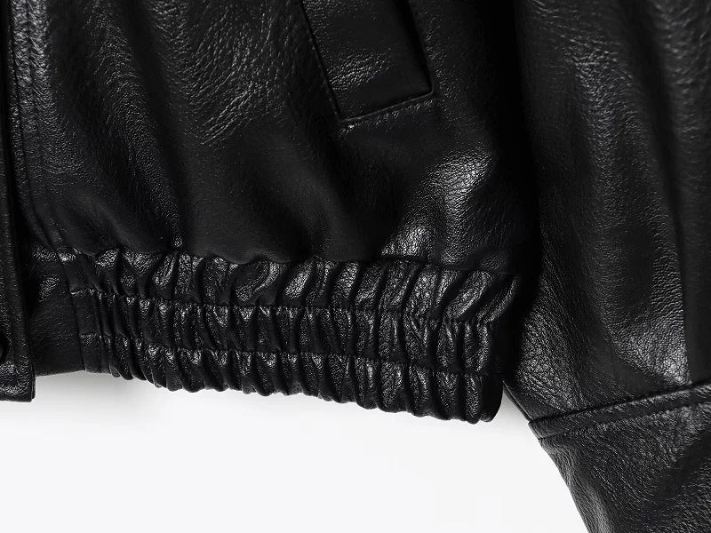 Jaqueta Bomber Oversized Couro PU Texturizado