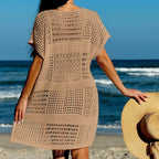 Hollow Out V Neck Knitted Beach Cover Up