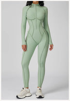 Long Sleeve Workout Jumpsuit — Seamless Contour Fit with Sculpting Support