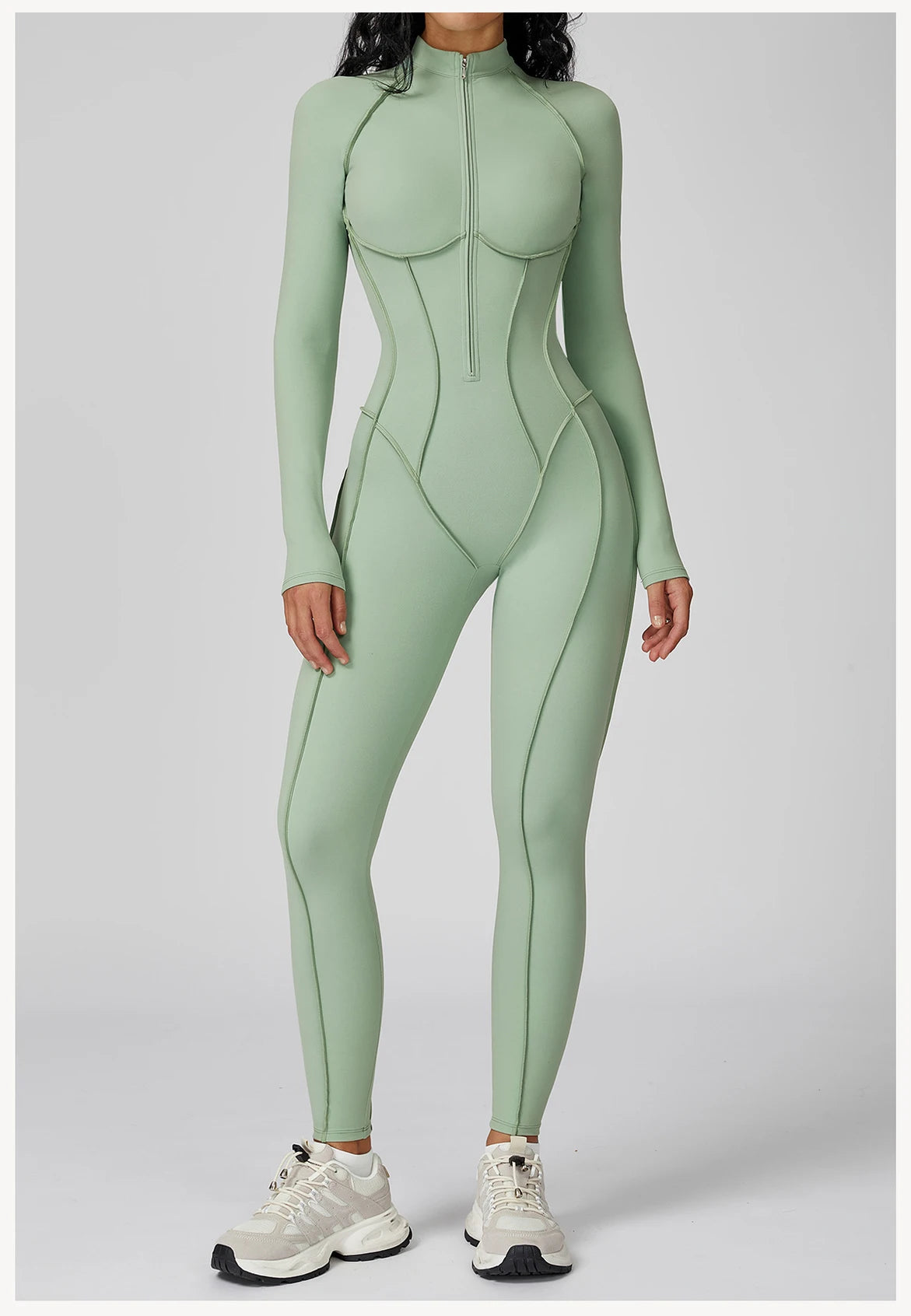 Long Sleeve Workout Jumpsuit — Seamless Contour Fit with Sculpting Support