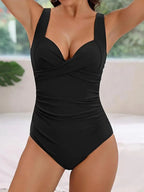 Cross Wrap Ruched One Piece Swimsuit Adjustable Strap Monokini