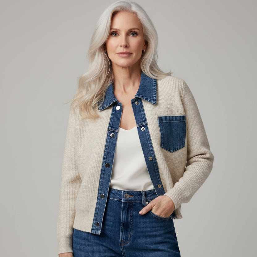 Casaco Cardigan de Tricô Híbrido Denim