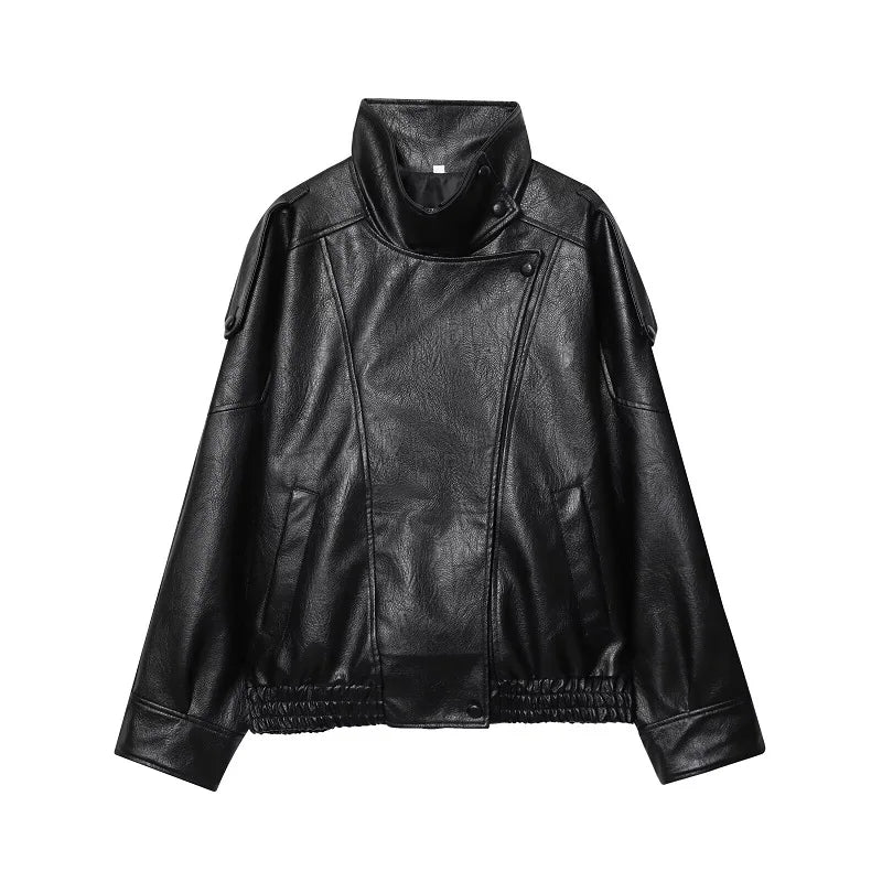 Jaqueta Bomber Oversized Couro PU Texturizado