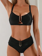 Gold Buckle High Waist U Cut Bikini Set Swimwear