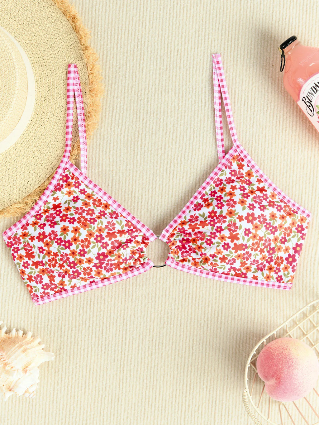 Floral Ring Detail High Waist Bikini Set Swimwear