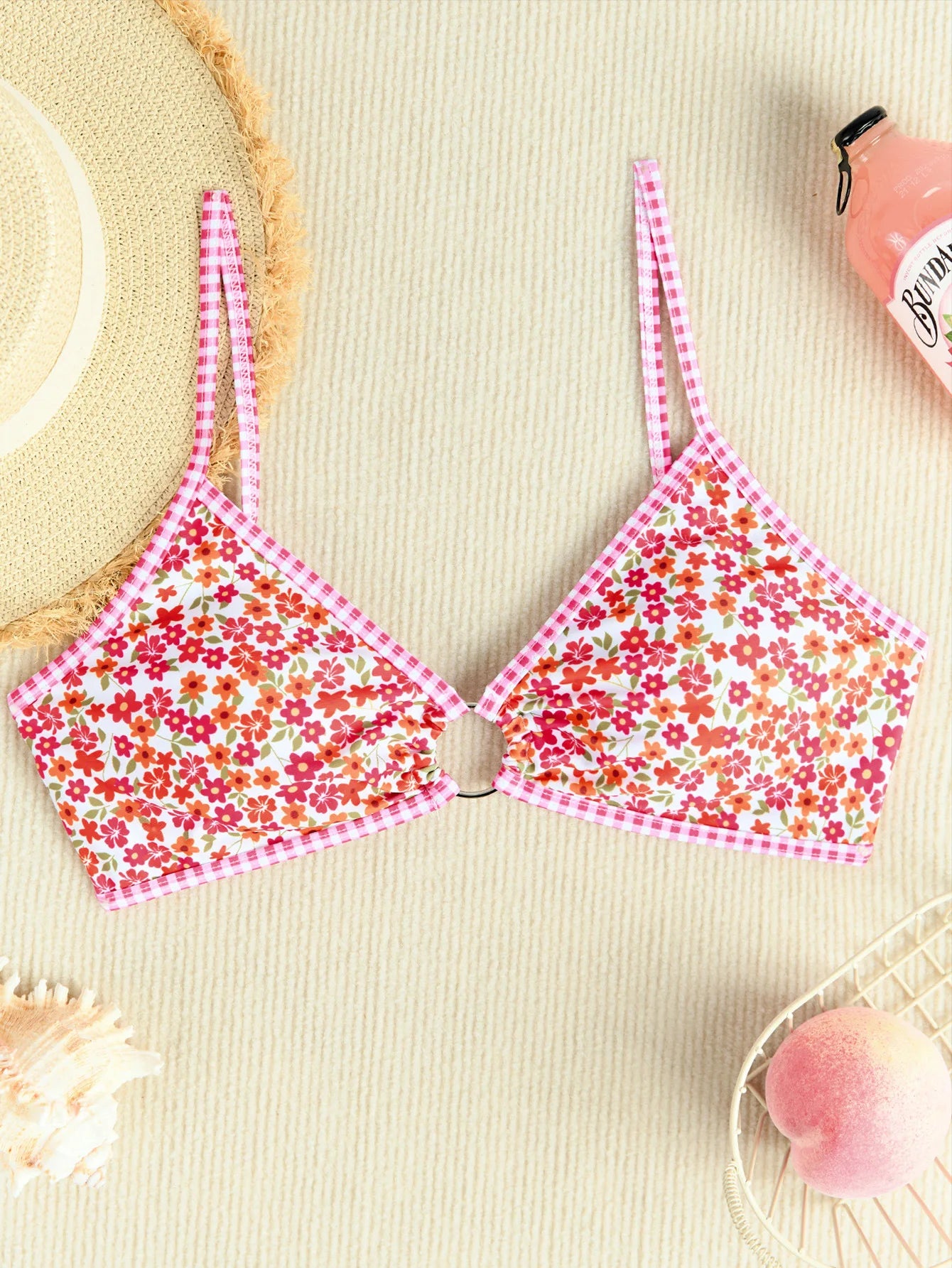 Floral Ring Detail High Waist Bikini Set Swimwear