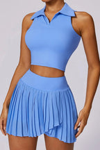 Tennis Skirt Set High Waist Pleated Polo Crop