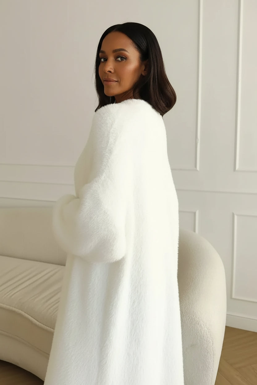 Cardigan Longo de Tricô Peluciado