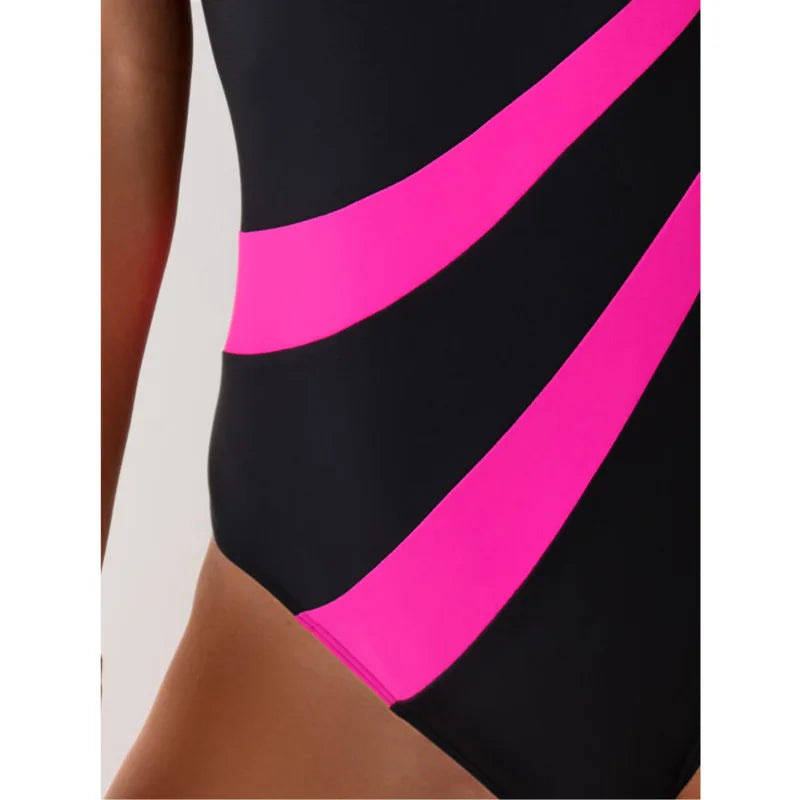 Color Block One Piece Swimsuit High Cut Sculpting Monokini