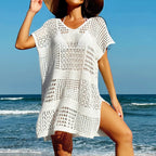 Hollow Out V Neck Knitted Beach Cover Up