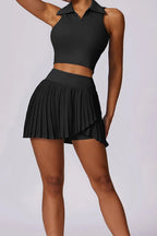 Tennis Skirt Set High Waist Pleated Polo Crop