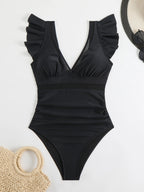Ruffle One Piece Swimsuit High Cut Monokini