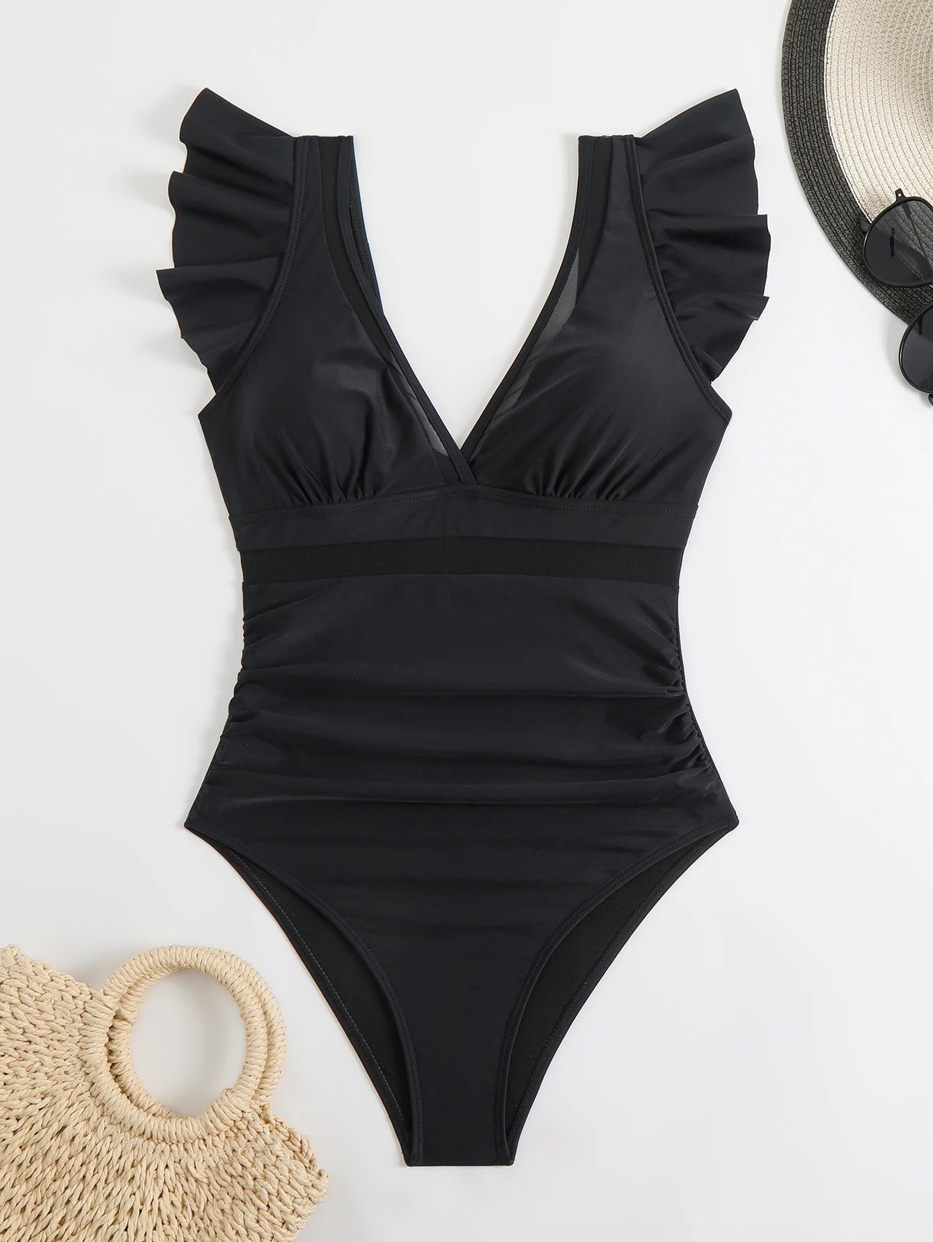 Ruffle One Piece Swimsuit High Cut Monokini