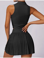 Tennis Skirt Set High Waist Pleated Polo Crop