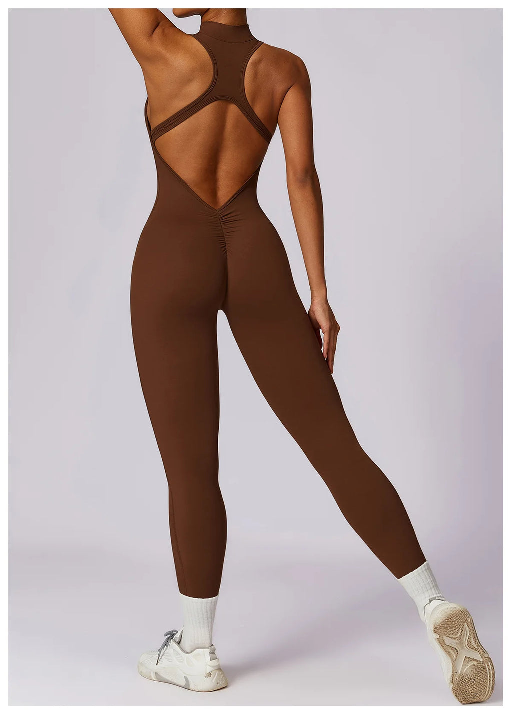 One-Piece Activewear Jumpsuit - V-Back Zip Front with Sculpting Fit