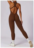 One-Piece Activewear Jumpsuit - V-Back Zip Front with Sculpting Fit