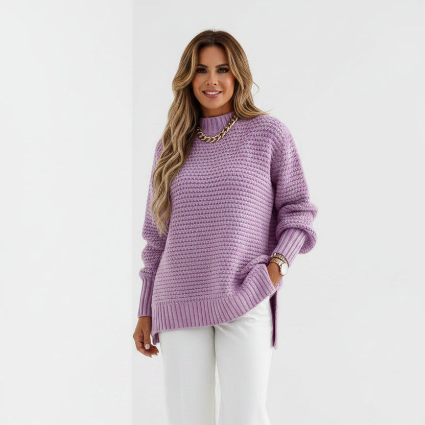 Sueter Oversized Tricô Amplo Gola Alta Luxe
