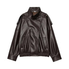 Jaqueta Bomber Oversized Couro PU Texturizado
