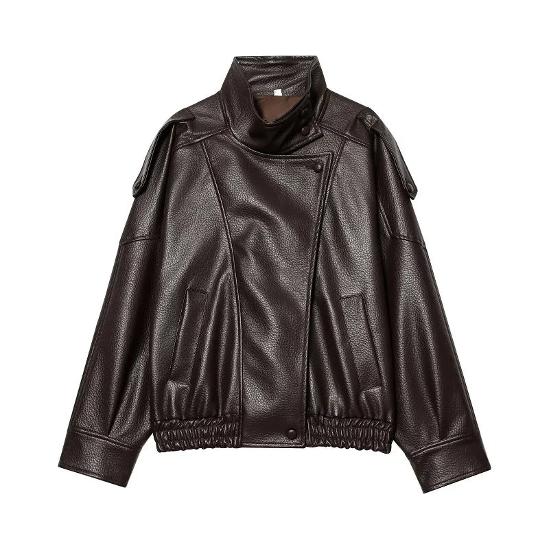 Jaqueta Bomber Oversized Couro PU Texturizado